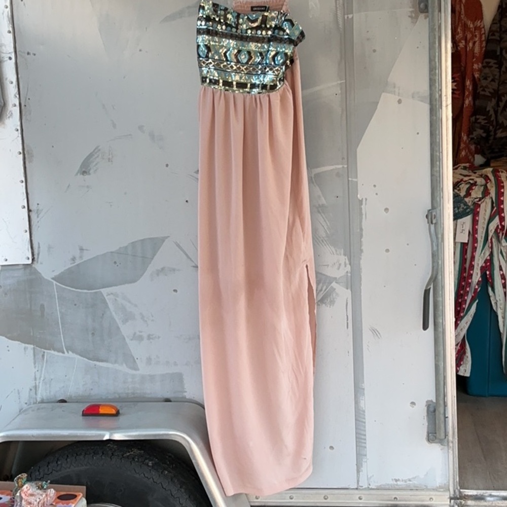 Elegant Pink and Black Embellished Dress